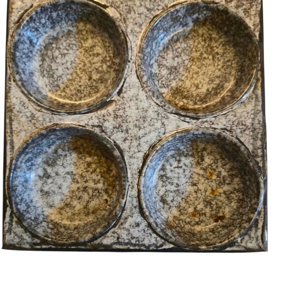 Vintage Enamelware Speckled Gray 8 Cup Muffin Pan Farmhouse Rustic Antique Decor - Picture 5 of 16